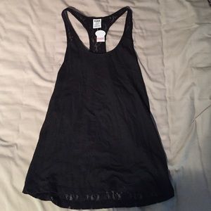 PINK VS Racerback Rose-laced black tank top