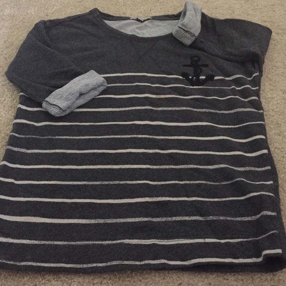 Gap 3/4 sleeve anchor grey striped pullover XS