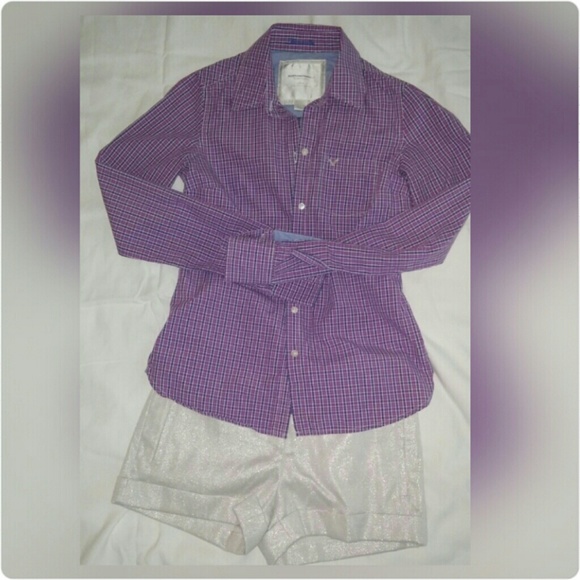 🍇Button up lavender checkered shirt