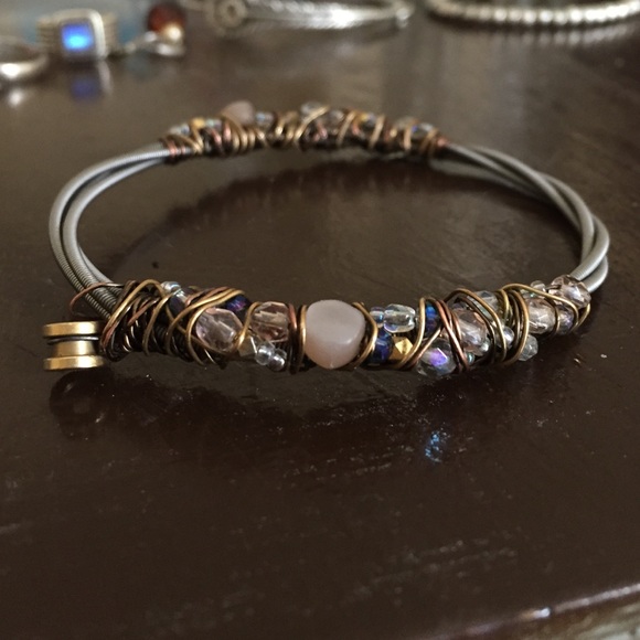 Jewelry - Moonstone Adorned Recycled Bass String Bangle