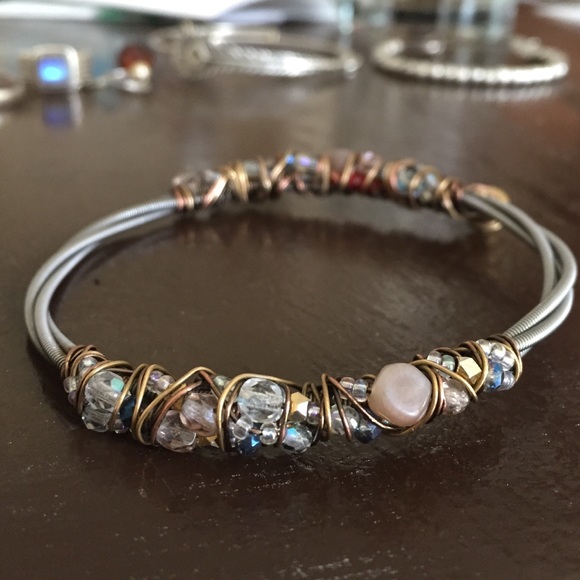 Moonstone Adorned Recycled Bass String Bangle - Picture 2 of 3