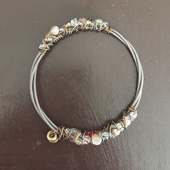 Moonstone Adorned Recycled Bass String Bangle - Picture 3 of 3