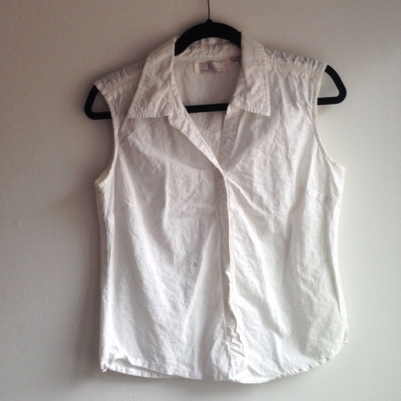 White Eyelet Button Down Tank