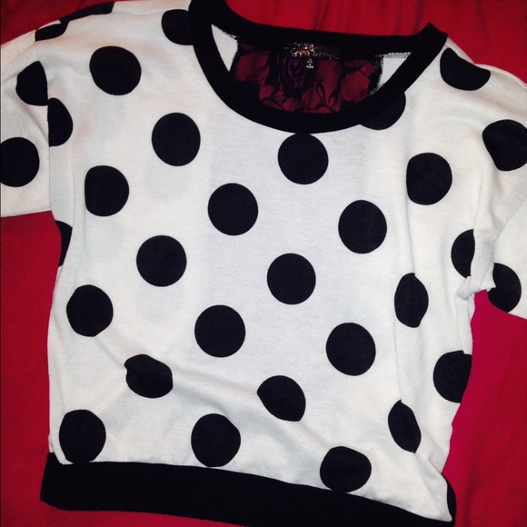 Black and white, polka dot, mid sleeve shirt - Picture 1 of 3