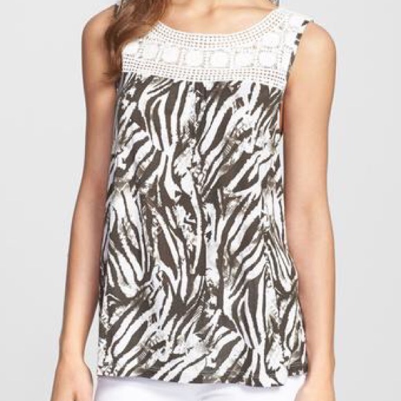 Nordstrom Pleione Lace Top Tank in Zebra Stripe