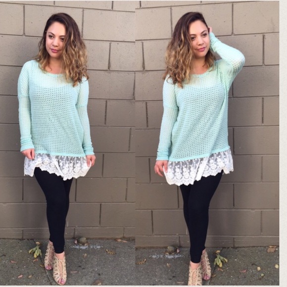 🔴SOLD🔴Mint Lace Sweater Knit - Picture 2 of 3