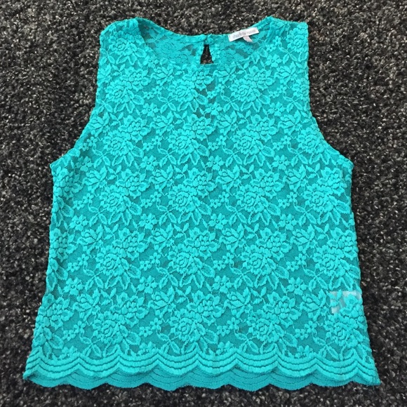 Teal See Through Lace Top