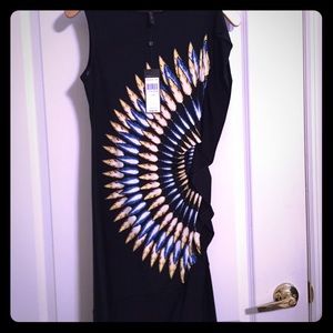 Black and bold print fitted BCBG party dress