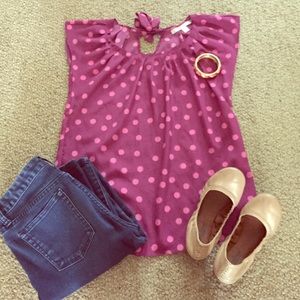 LC Lauren Conrad Purple & Pink PolkaDotted Blouse