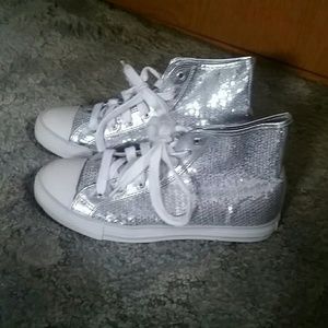 Silver Sequin High Tops, size 8.5
