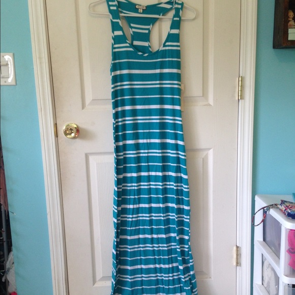 Blue and white striped maxi dress