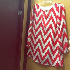 Trendy Red & White Chevron Dress