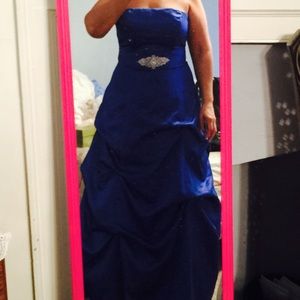 14 satin royal blue gown.