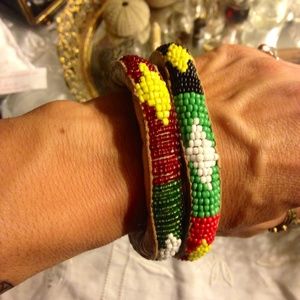 Two Hand Beaded Leather African Bracelets