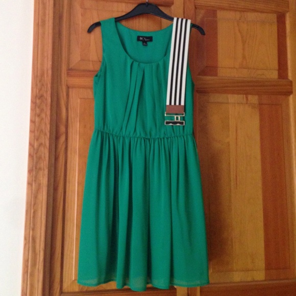 Green Dress with Black and White Belt