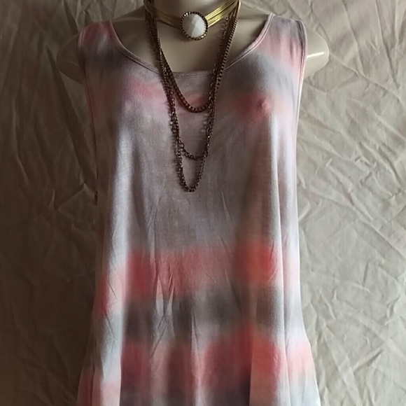 Tie-dyed pink,grey,and a little white tank top