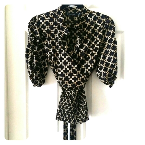 INC 100% silk black and gold blouse