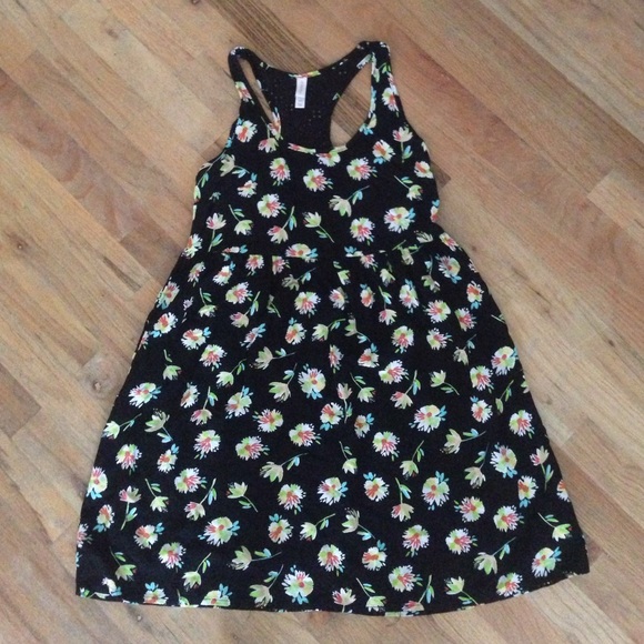 Xhilaration Black Flower Print Racerback Dress