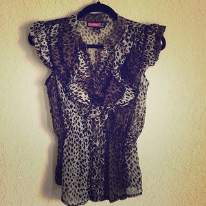 Animal Print Ruffled Button Up by Say What!