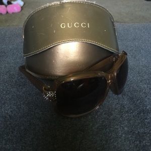 Gucci Light Brown RhinestoneRectangular Sunglasses