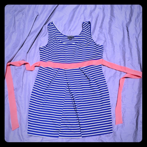 Blue and white striped dress