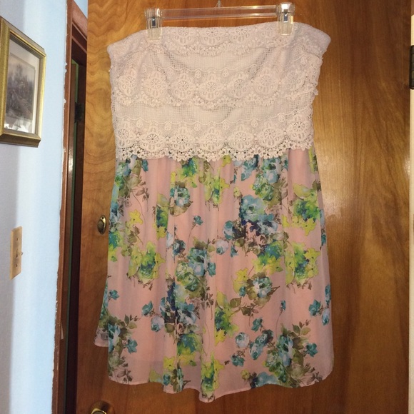 Deb crochet and floral print strapless dress