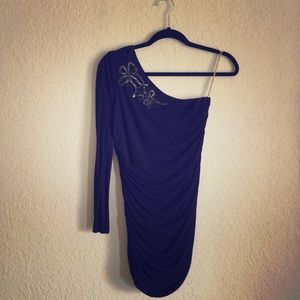 Sexy One Shoulder Ruched Navy Blue Body Con Dress