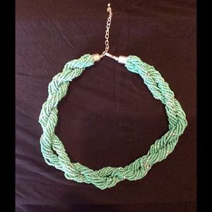 Sea green and silver beaded statement necklace