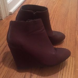 F21 Burgundy Wedge Booties