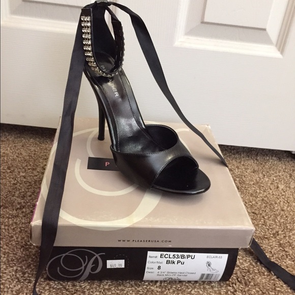 Black open toe tie up heels