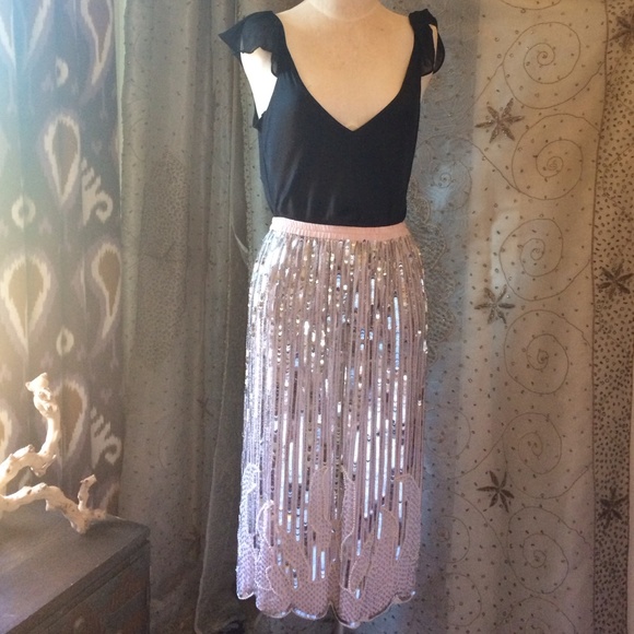 Pink and silver sequin midi skirt!