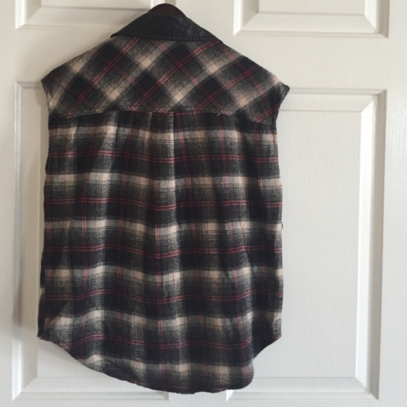 Flannel and Leather Spiked Cut Off Shirt - Picture 3 of 4