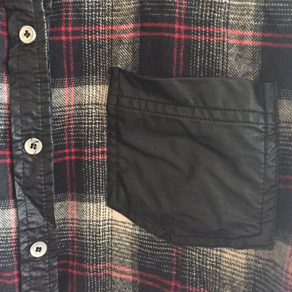 Flannel and Leather Spiked Cut Off Shirt - Picture 4 of 4