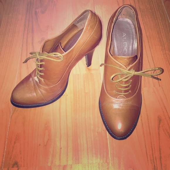 Tan lace up booties with heel