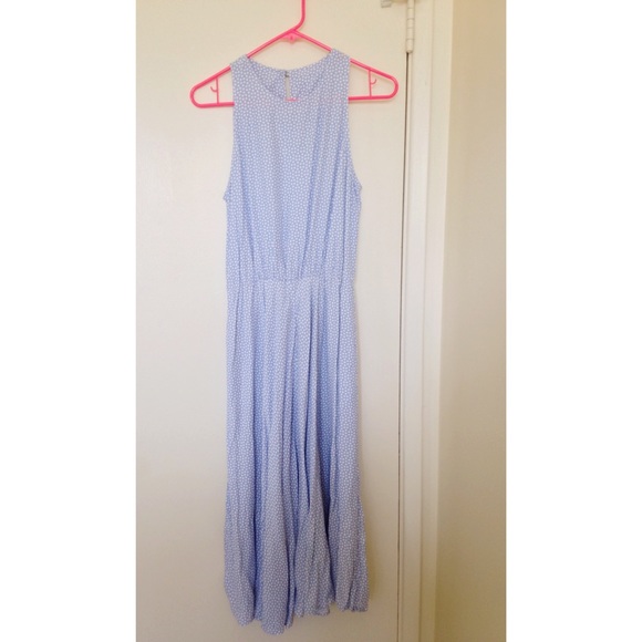 Vintage Light Blue Polkadot Maxi Dress