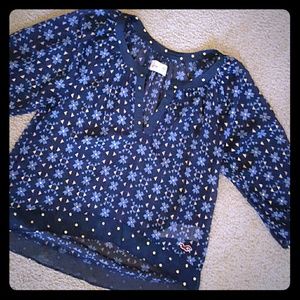 Navy Blue Chiffon Hollister Top