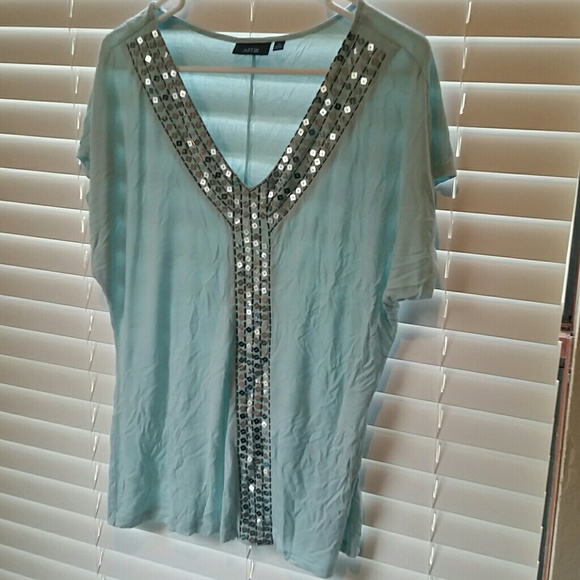 Robins egg blue blouse, with sequined accents