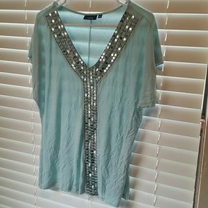 Robins egg blue blouse, with sequined accents