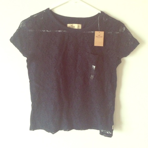 Hollister dark blue floral lace shirt