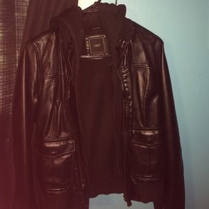 black Obey bomber leather jacket