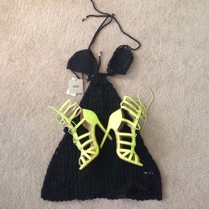 Strappy heels and coverup