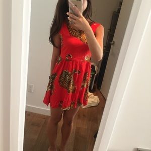 Red and tiger print dress