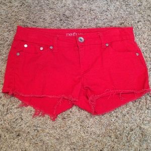 Red jean shorts