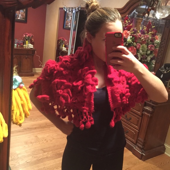 Italian unique flower embellished sweater shawl