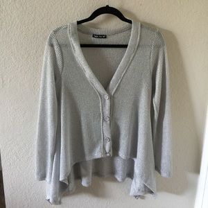 Sparkly grey LS asymmetrical cardigan
