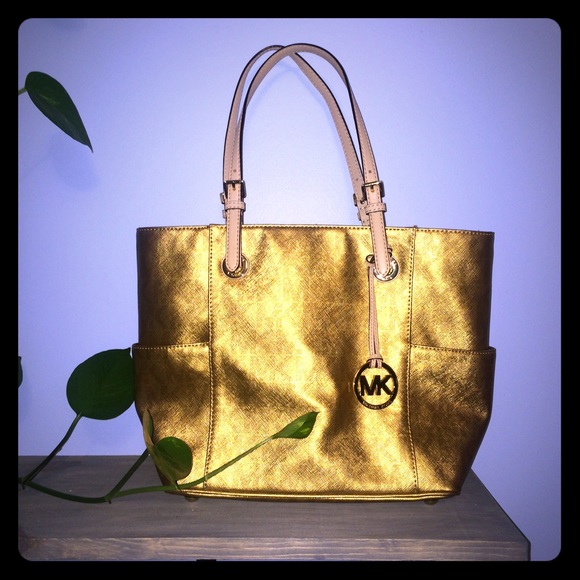 Authentic Michael Kors gold tote bag
