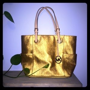 Authentic Michael Kors gold tote bag