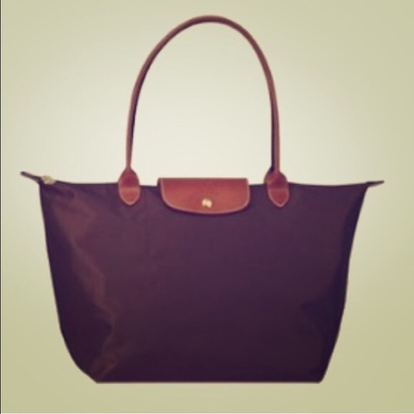 LONGCHAMP La Pliage Medium Brown Long Handle Tote
