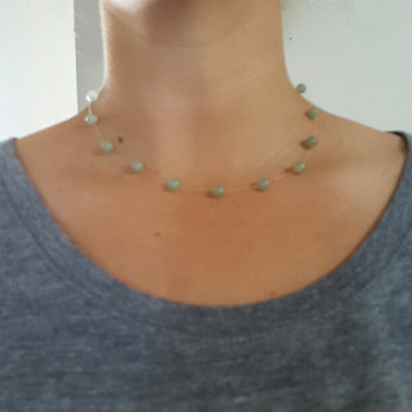 Jade Colored Drops Invisible Strand Necklace - Picture 3 of 3