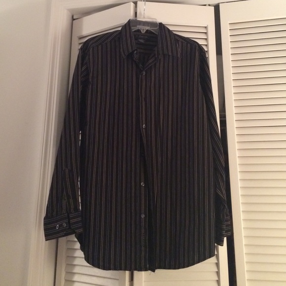 Men's black striped button down